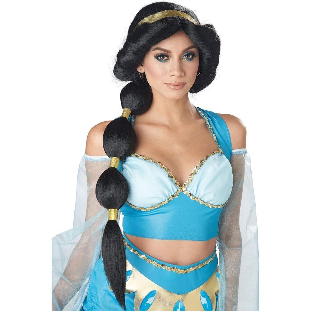 Womens Synthetic Desert Princess Wig Black with Headband and Ponytail
